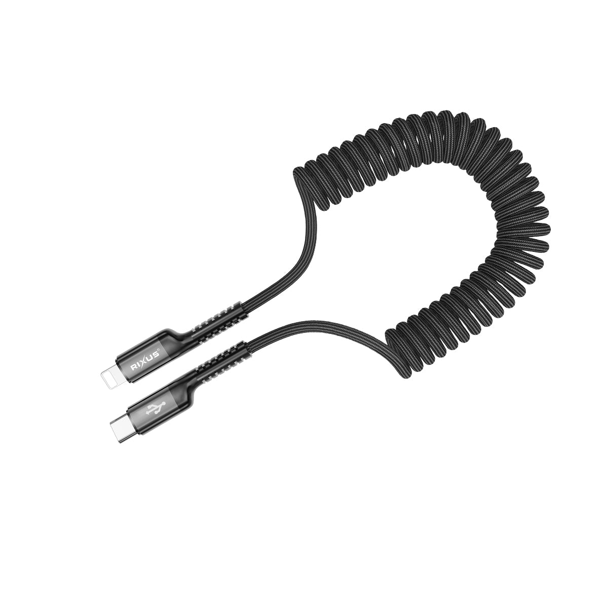 Rixus RXUC17L Retractable Spring Cable USB-C To Lightning Connector Black