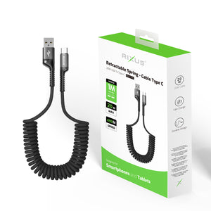 Rixus RXUC17AC Retractable Spring Cable USB-A To USB-C Black