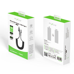 Rixus RXUC17AC Retractable Spring Cable USB-A To USB-C Black