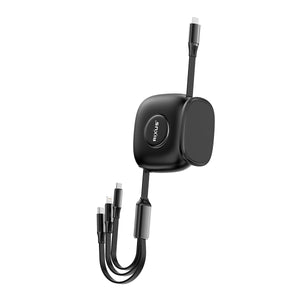 Rixus RXUC61 Retractable 3 in 1 Cable Desktop USB-C Fast Charger 1.7m 100W Black