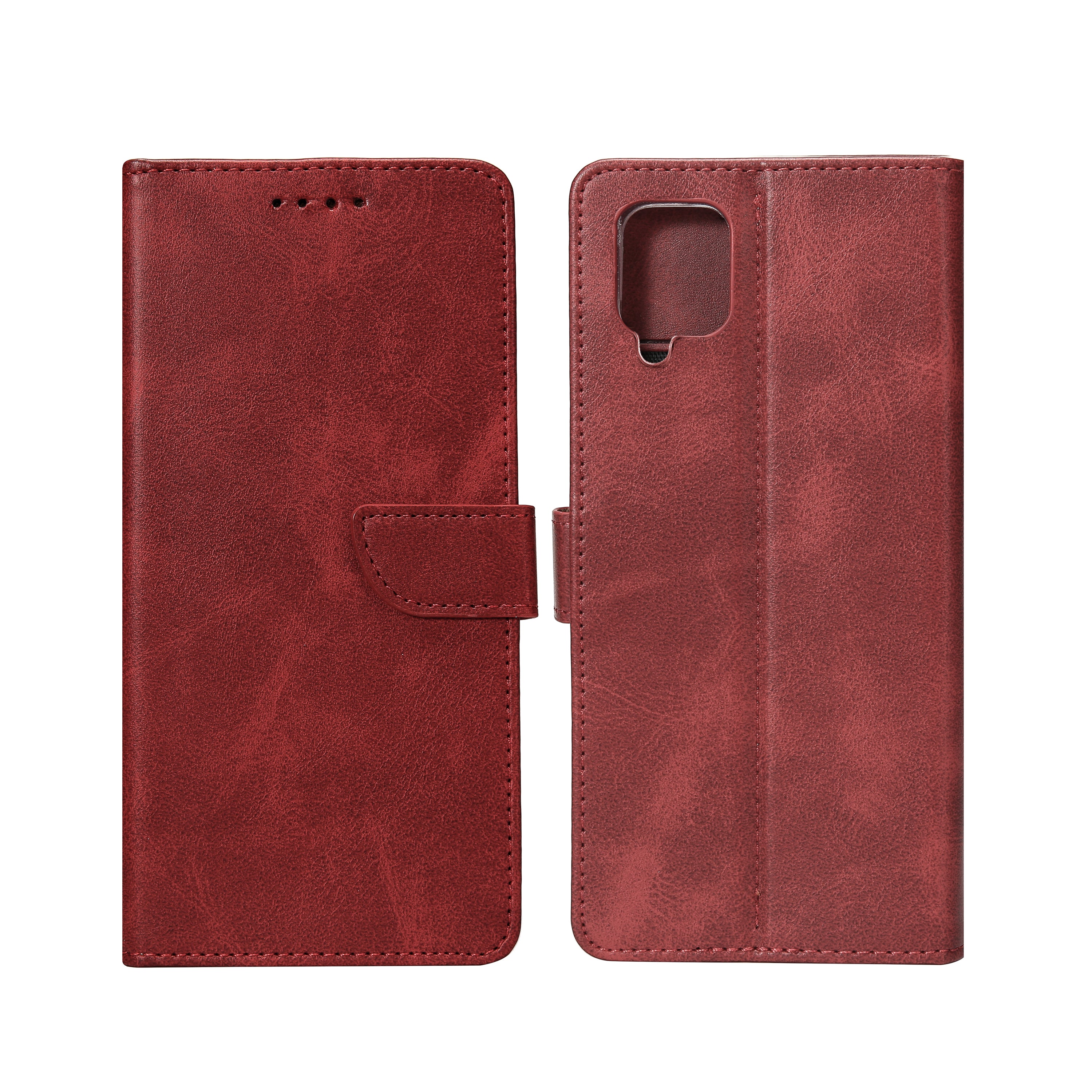 Rixus Bookcase For Samsung Galaxy A12 Dark Red