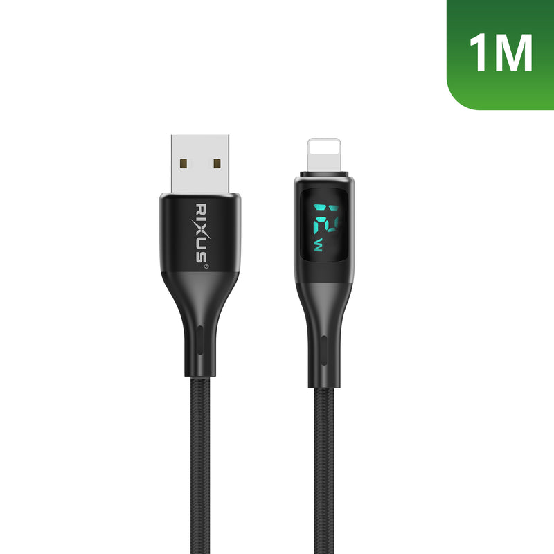 Rixus RXUC28AL Braided USB To Lightning Cable With LED Display 1m Black
