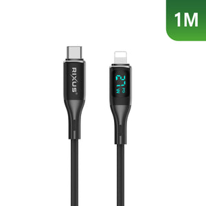 Rixus RXUC28L Braided USB-C To Lightning Cable With LED Display 1m Black