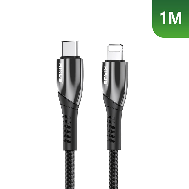 Rixus RXUC30L  Alloy USB-C To Lightning Data Cable Metal Gray