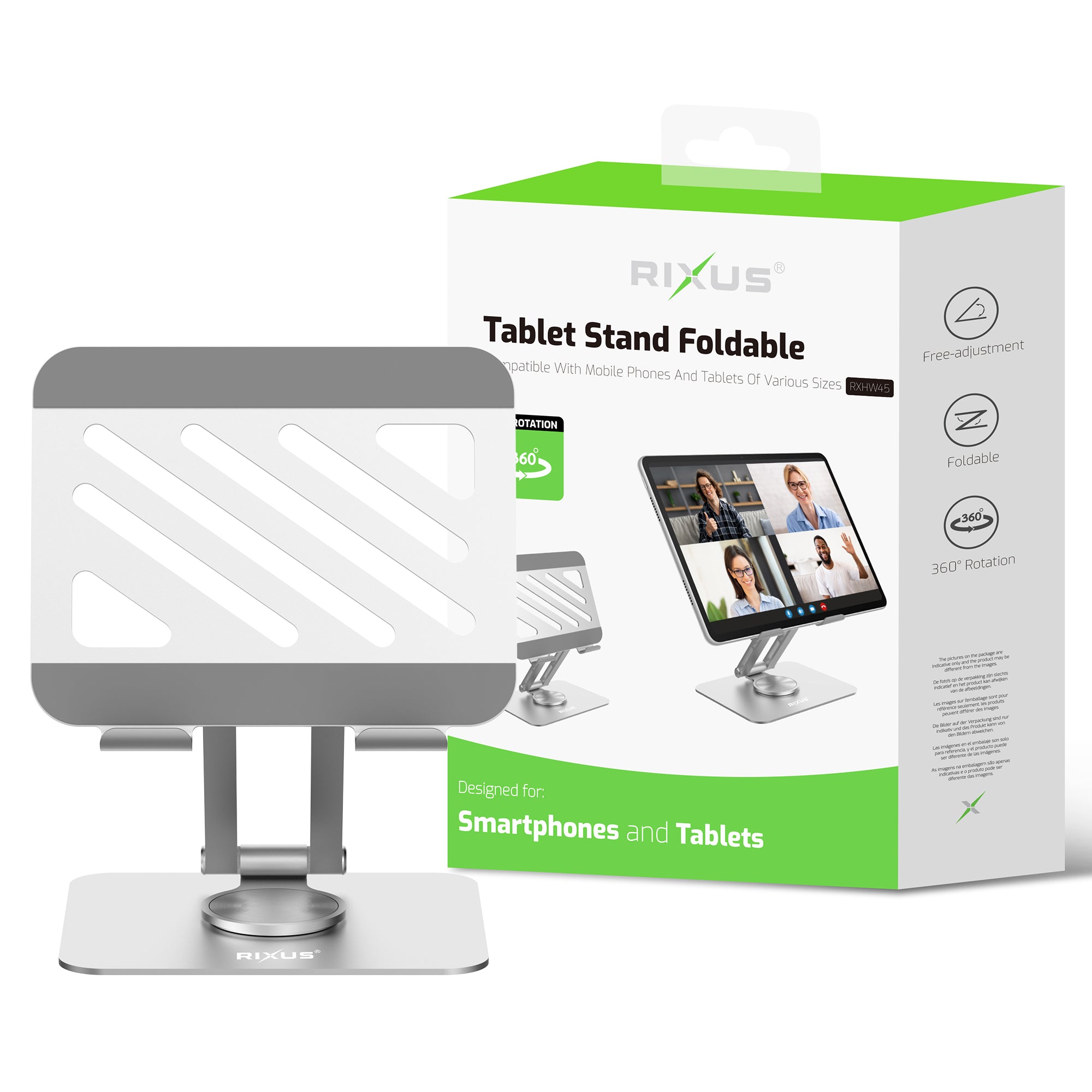 Rixus RXHW45 Tablet Stand Foldable Silver