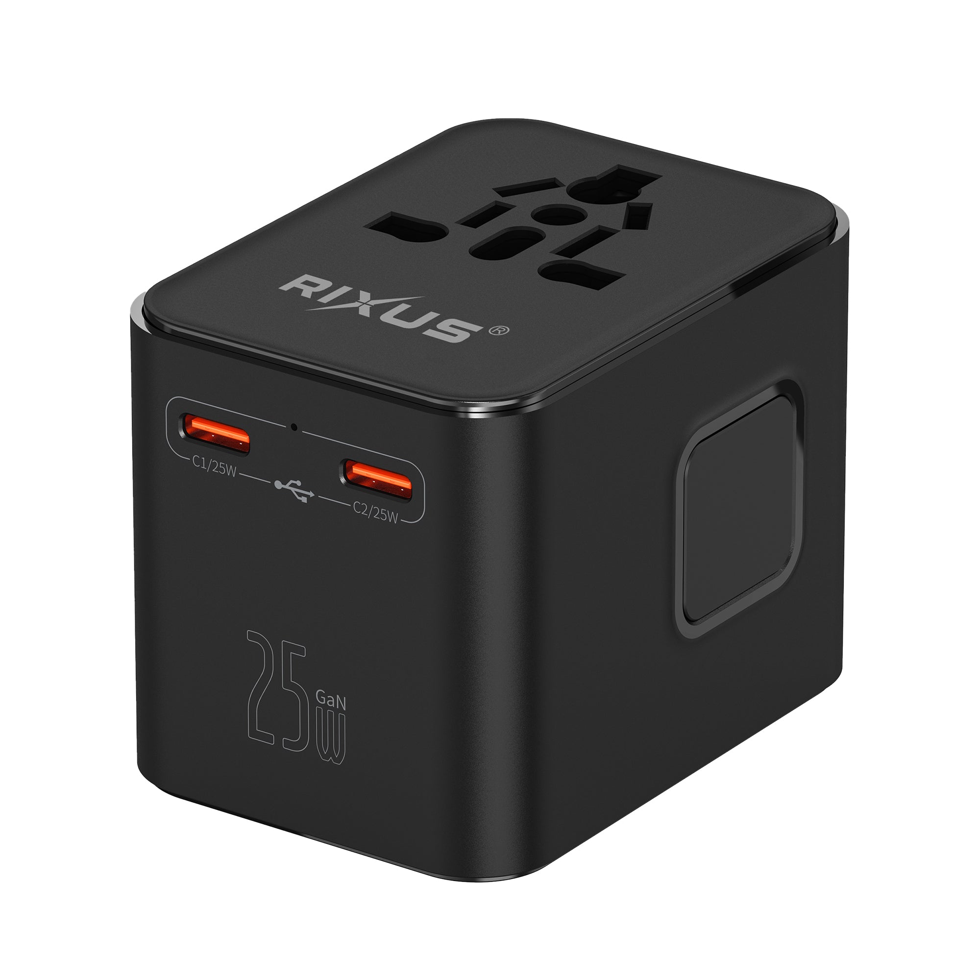 Rixus RX3425 World Travel Adapter 25W With 3 USB Ports Black
