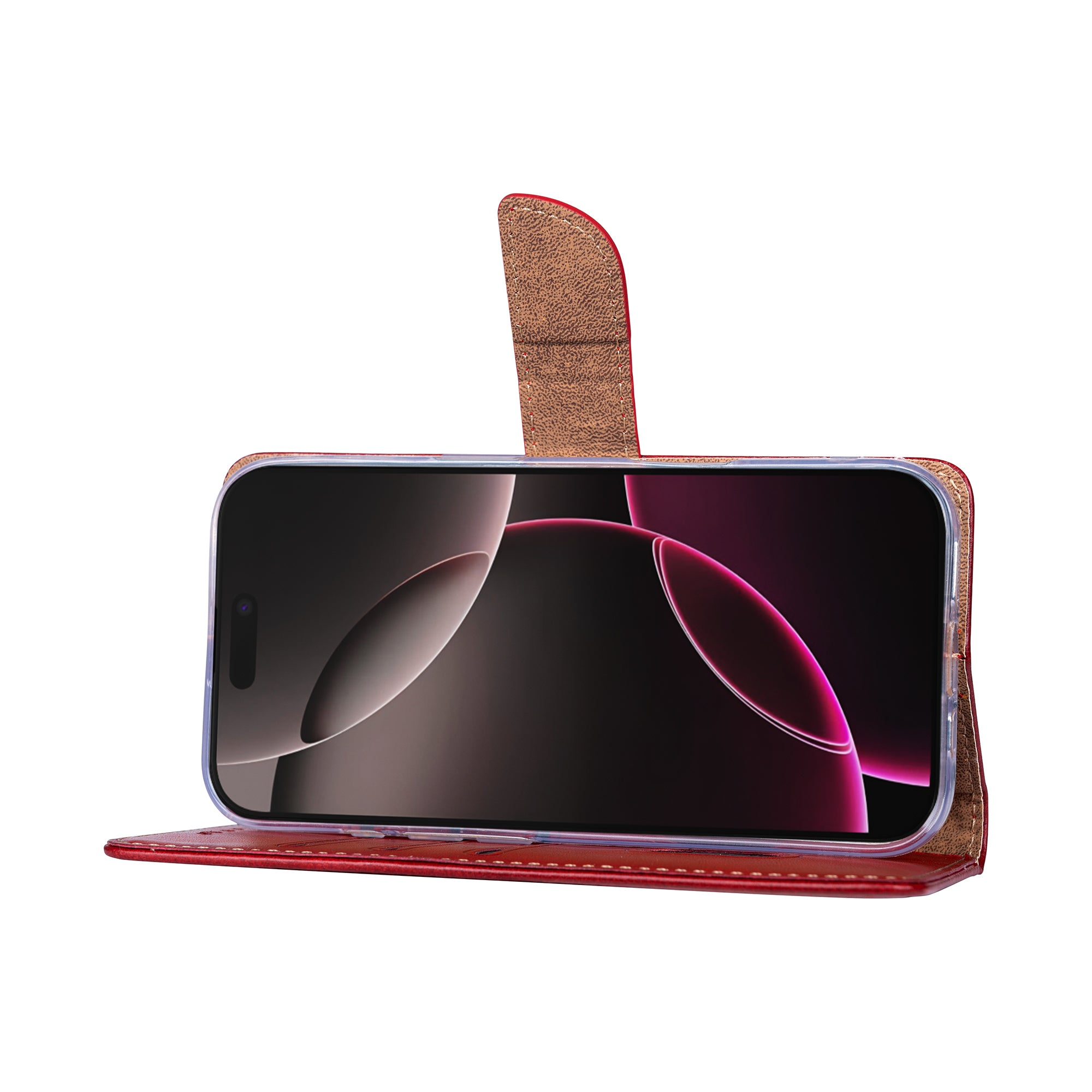 Rixus Bookcase For Apple iPhone 17 Pro Dark Red