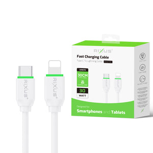 Rixus RXUC13L Fast Charging Cable USB-C To Lightning 30cm White