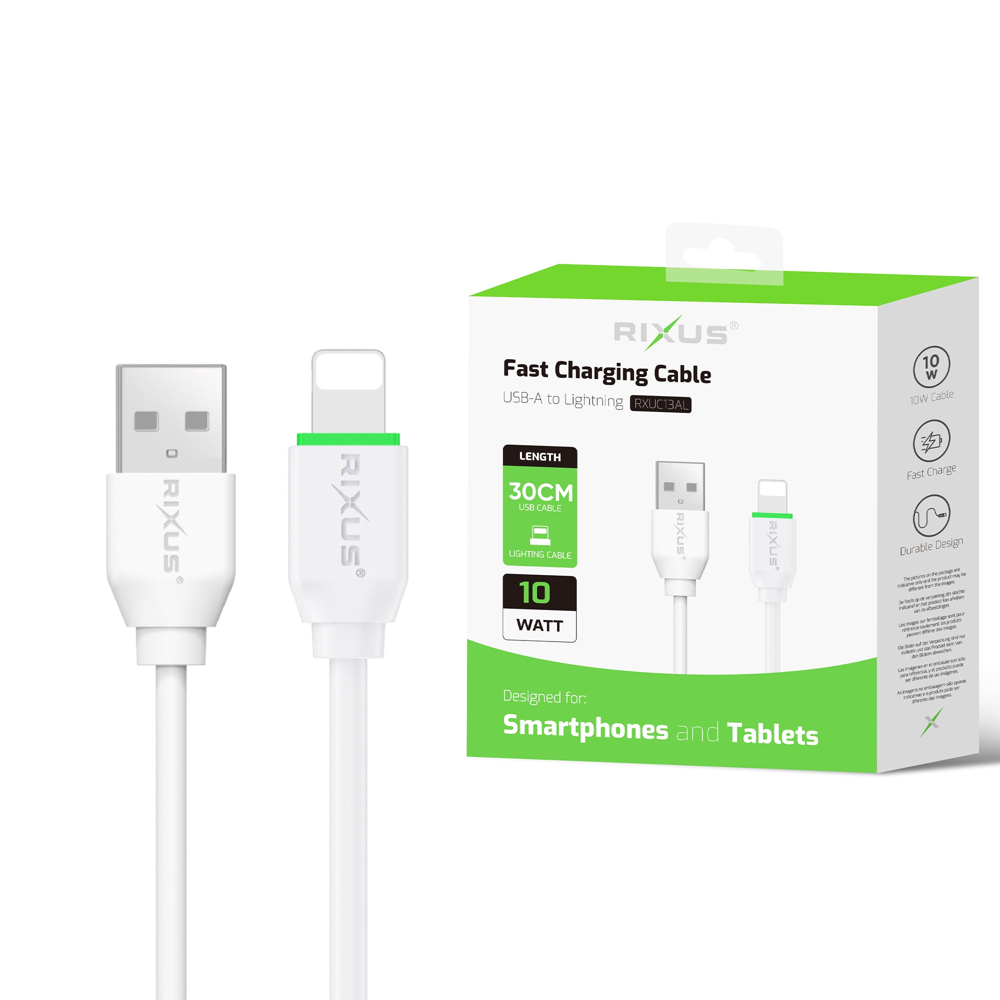 Rixus RXUC13AL Charging Cable USB-A To Lightning 30cm White