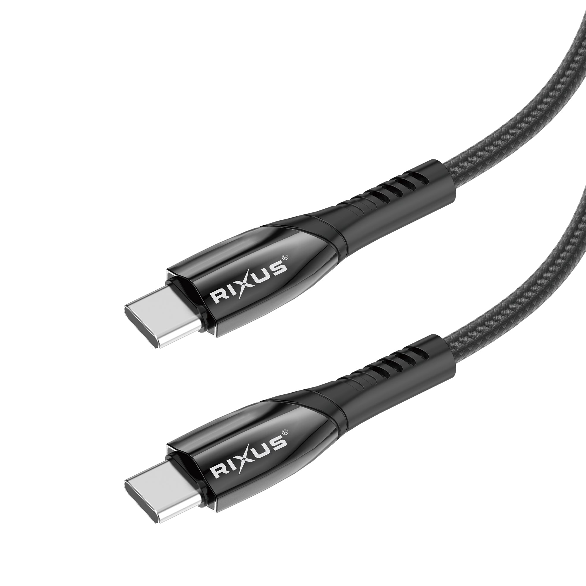 Rixus RXUC37C Fast Charging Cable USB-C To USB-C Braided Nylon 30cm Black