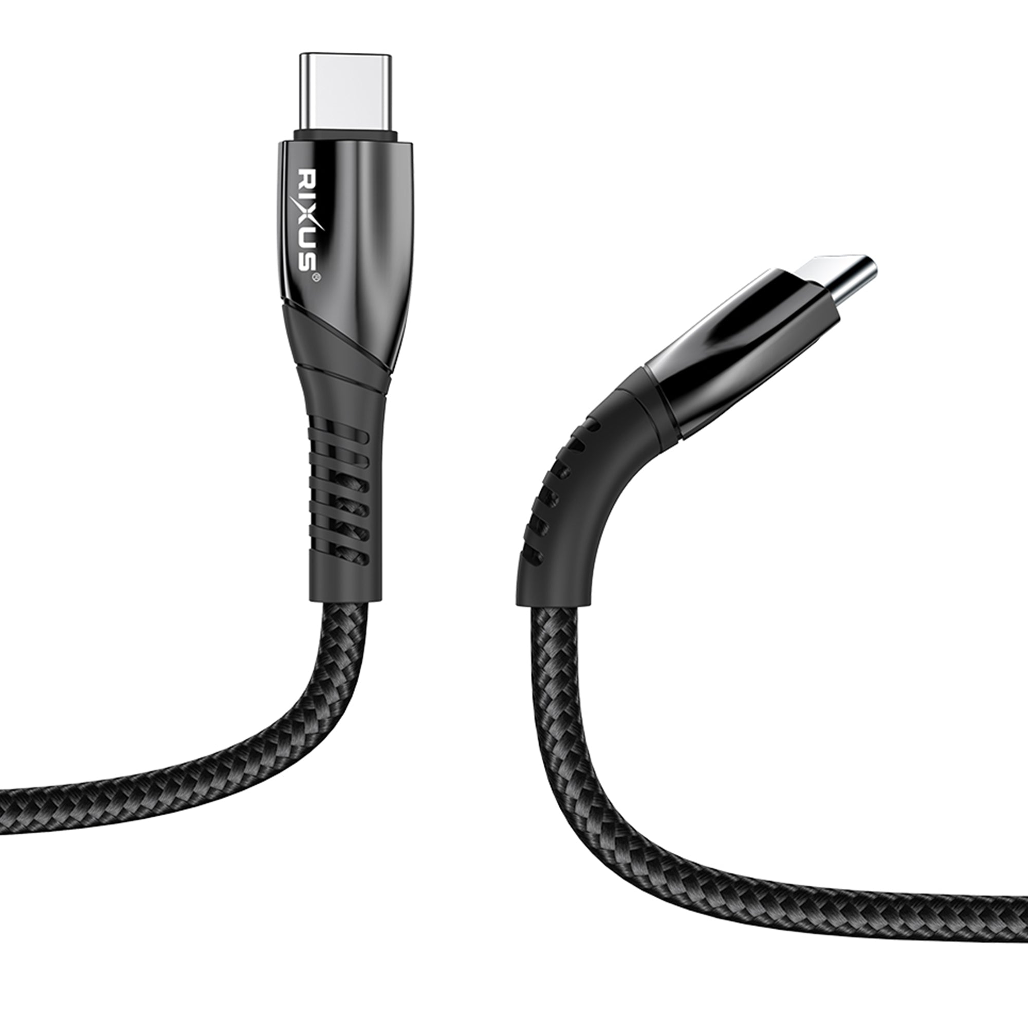 Rixus RXUC37C Fast Charging Cable USB-C To USB-C Braided Nylon 30cm Black