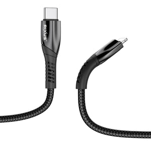 Rixus RXUC37L Fast Charging Cable USB-C To Lightning Nylon 30cm Black