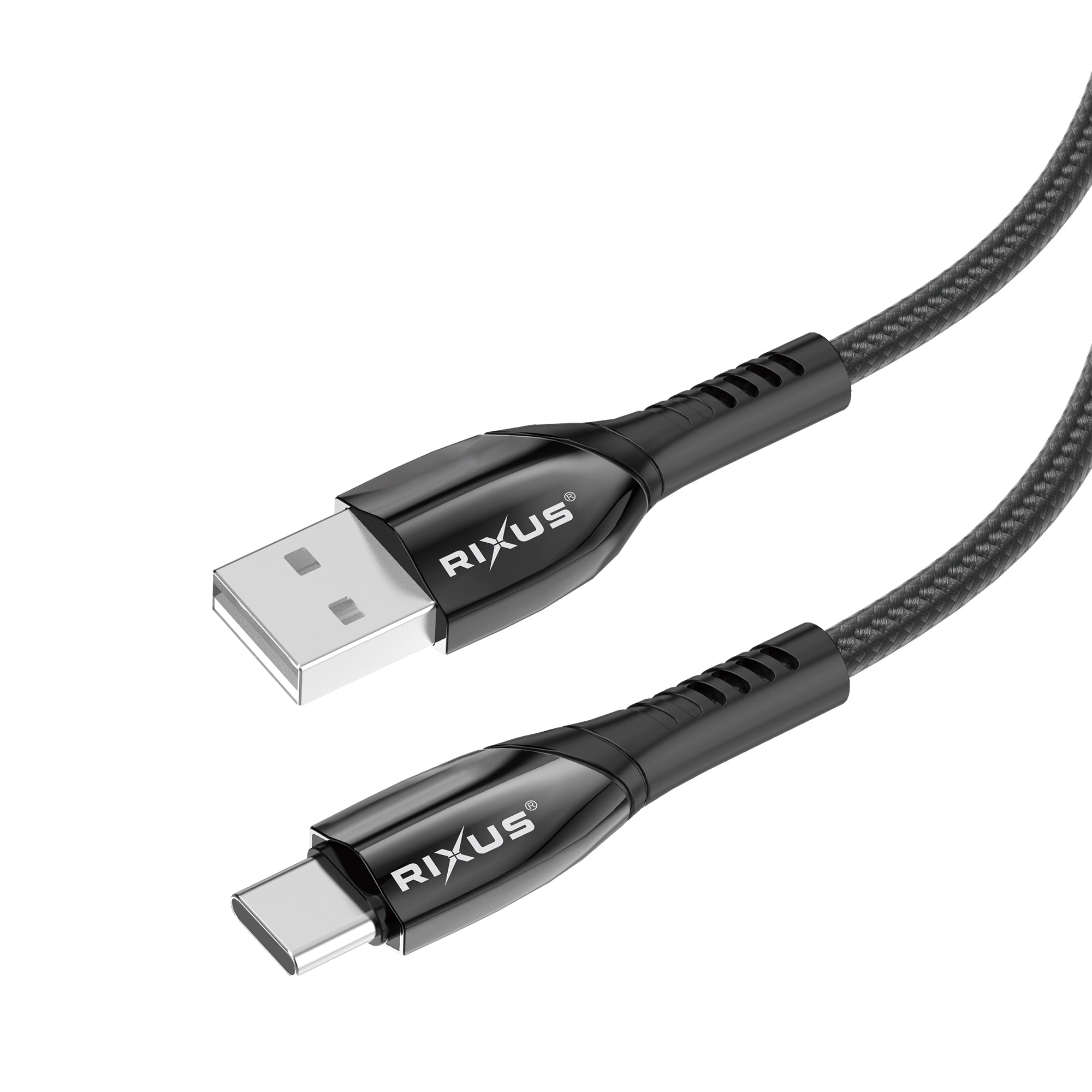 Rixus RXUC38AC Charging Cable USB-A To USB-C Braided Nylon 2m Black