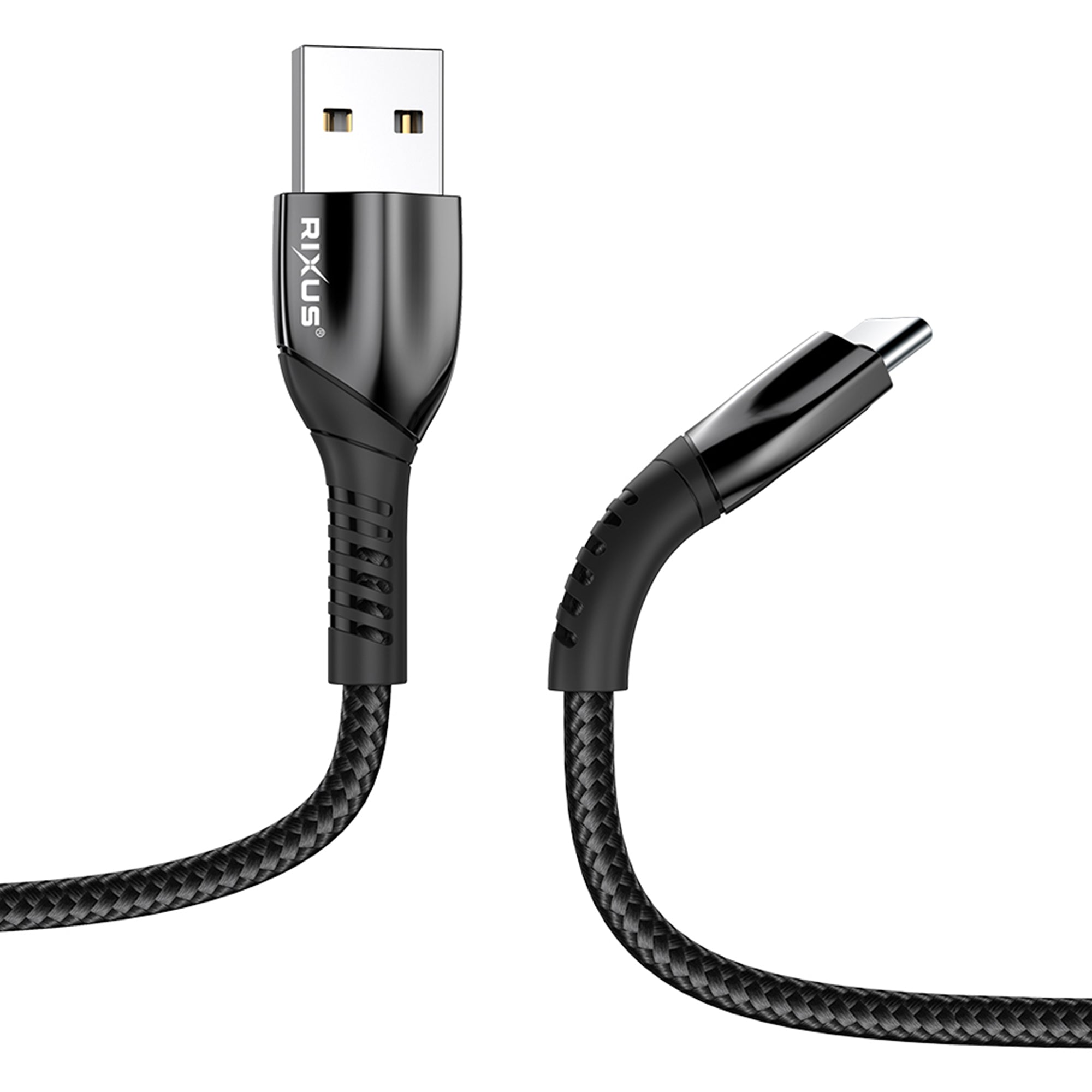 Rixus RXUC38AC Charging Cable USB-A To USB-C Braided Nylon 2m Black