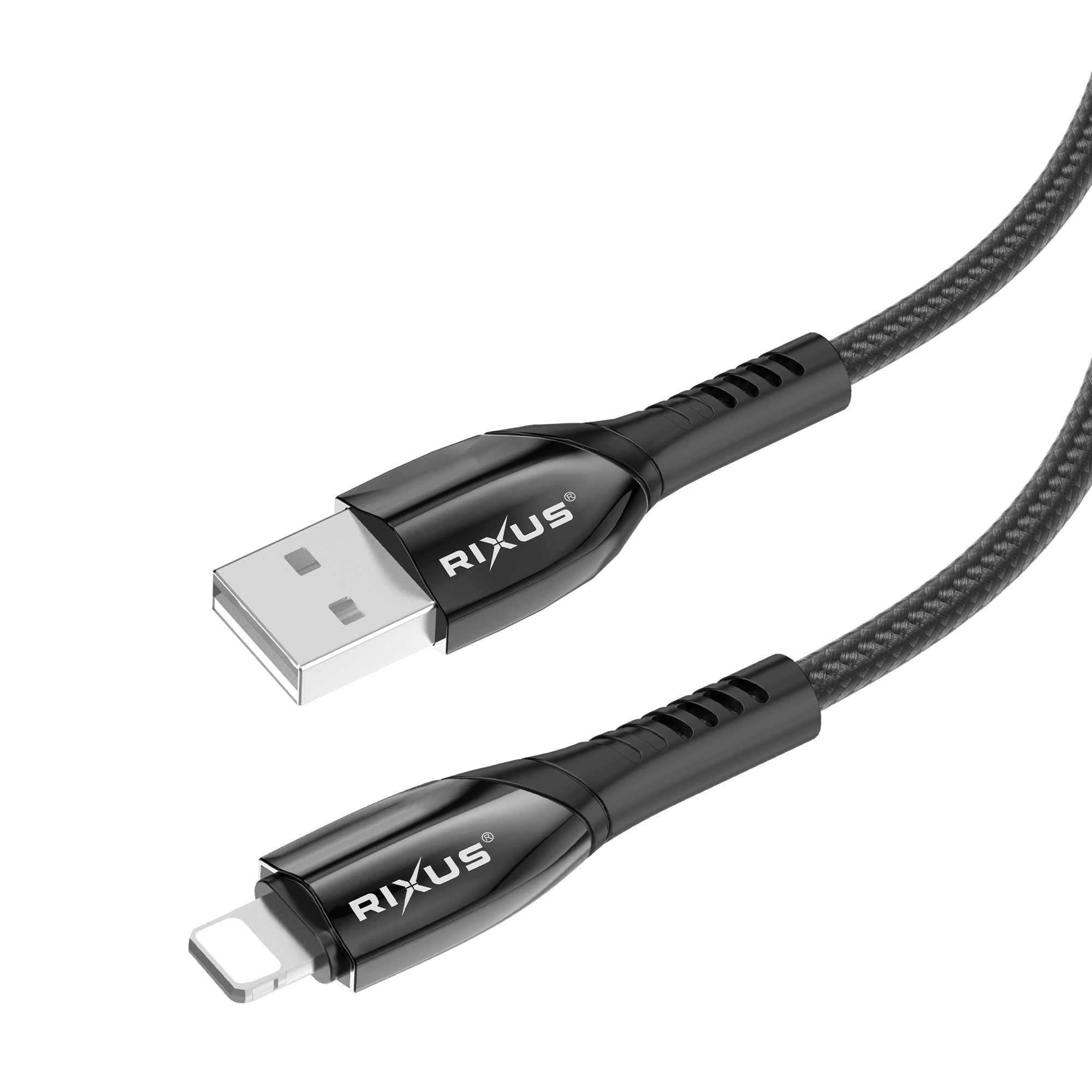 Rixus RXUC38AL Charging Cable USB-A To Lightning Connector Nylon 2m Black