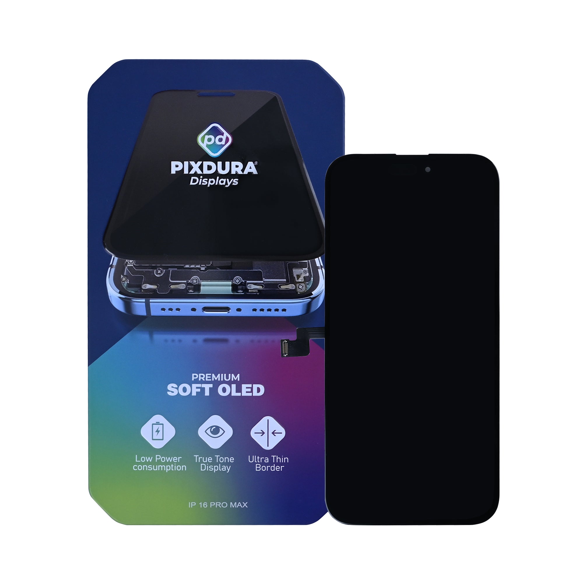 PIXDURA For iPhone 16 Pro Max Display And Digitizer Soft-OLED Premium (IC Removable) (120Hz)