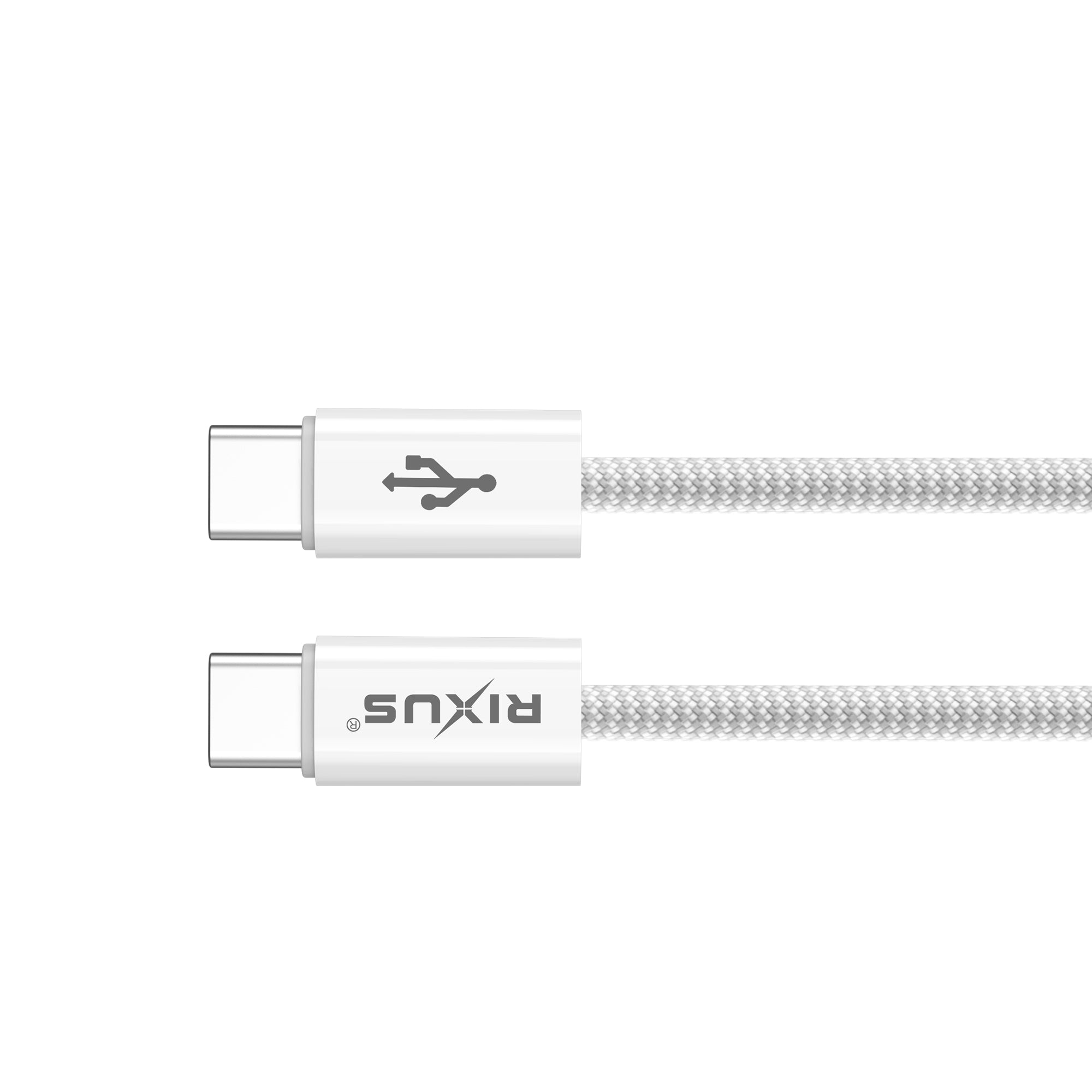 Rixus RXUC08C Fast Charging Cable USB-C To USB-C Cable Braided Nylon 1.8m White