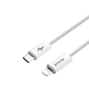 Rixus RXUC08L Fast Charging Cable USB-C To Lightning Cable Braided Nylon 1.8m White