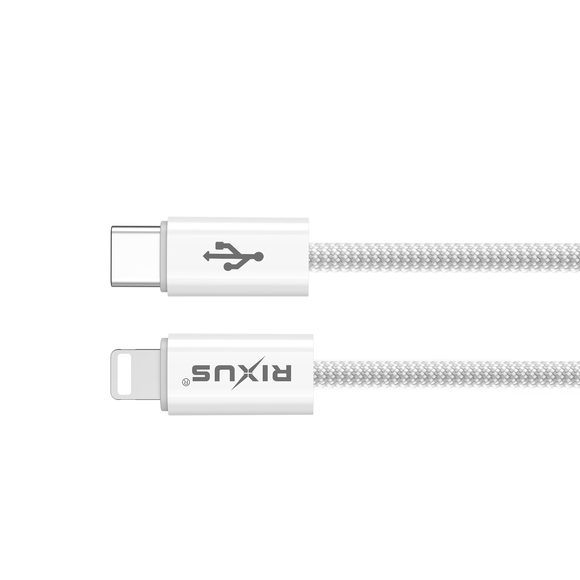 Rixus RXUC08L Fast Charging Cable USB-C To Lightning Cable Braided Nylon 1.8m White