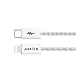 Rixus RXUC08L Fast Charging Cable USB-C To Lightning Cable Braided Nylon 1.8m White