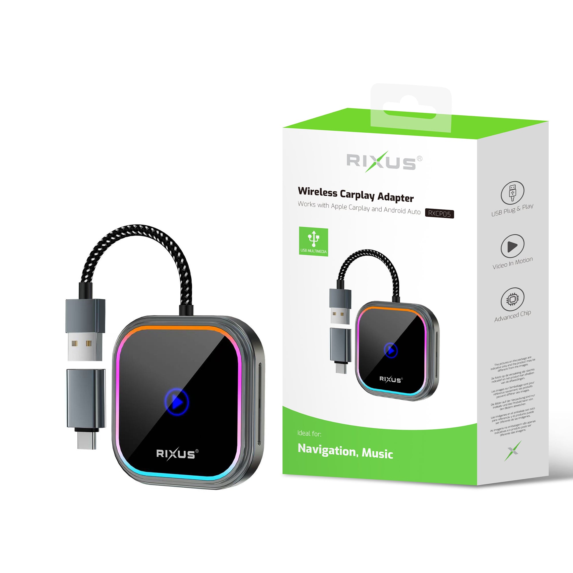 Rixus RXCP05 Wireless Carplay Adapter Metallic Gray