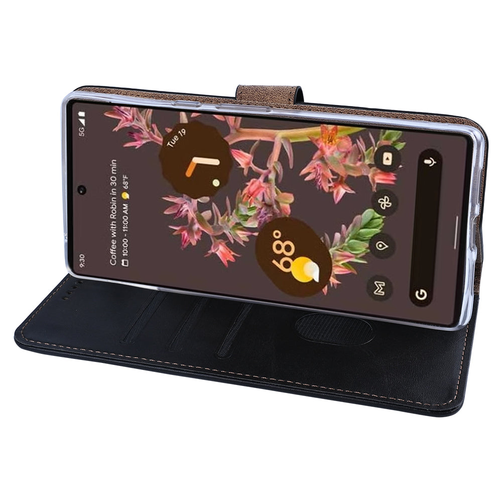 Rixus Bookcase For Google Pixel 6 Pro Black