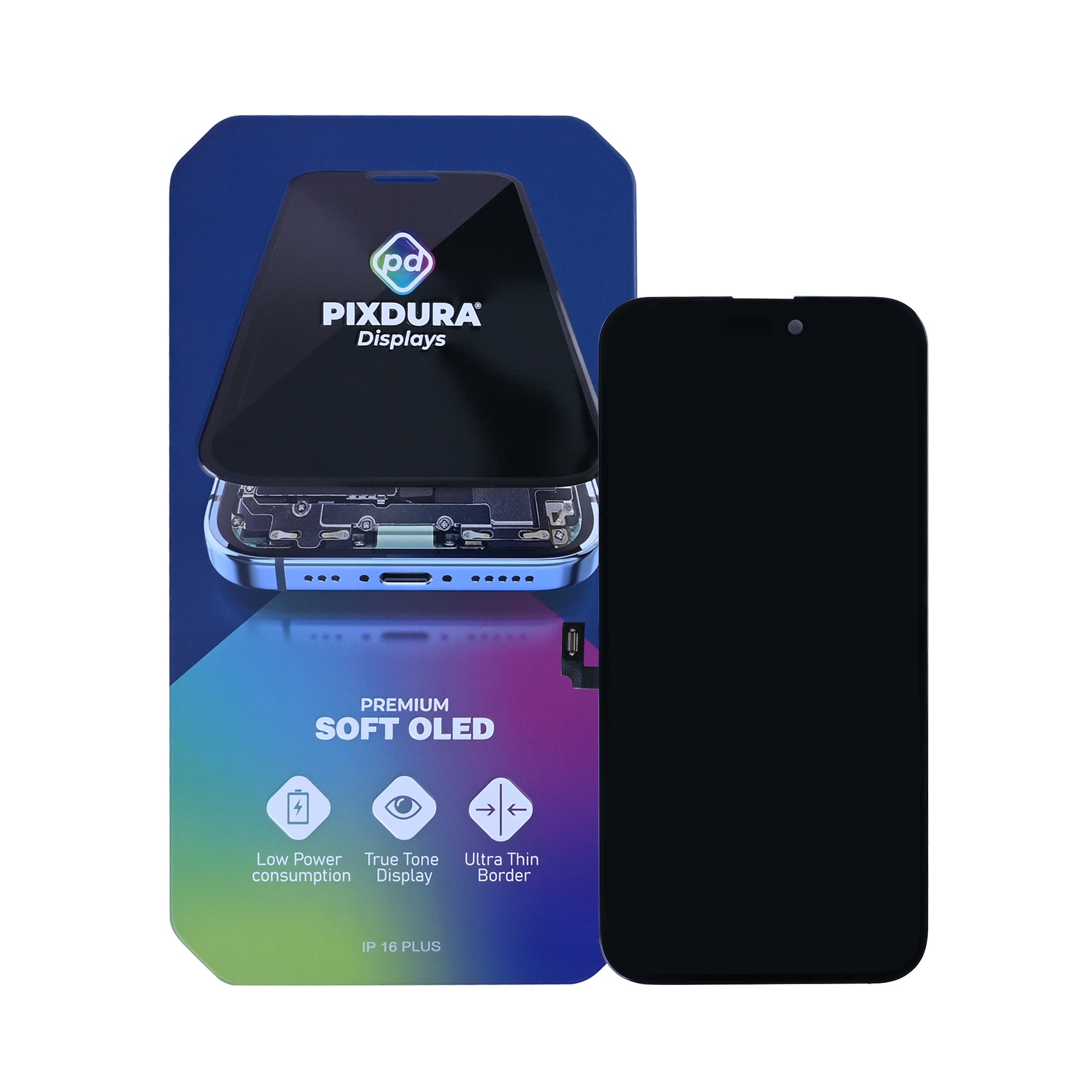 PIXDURA For Apple iPhone 16 Plus Display And Digitizer Soft-OLED Premium (IC Removable) (60Hz)