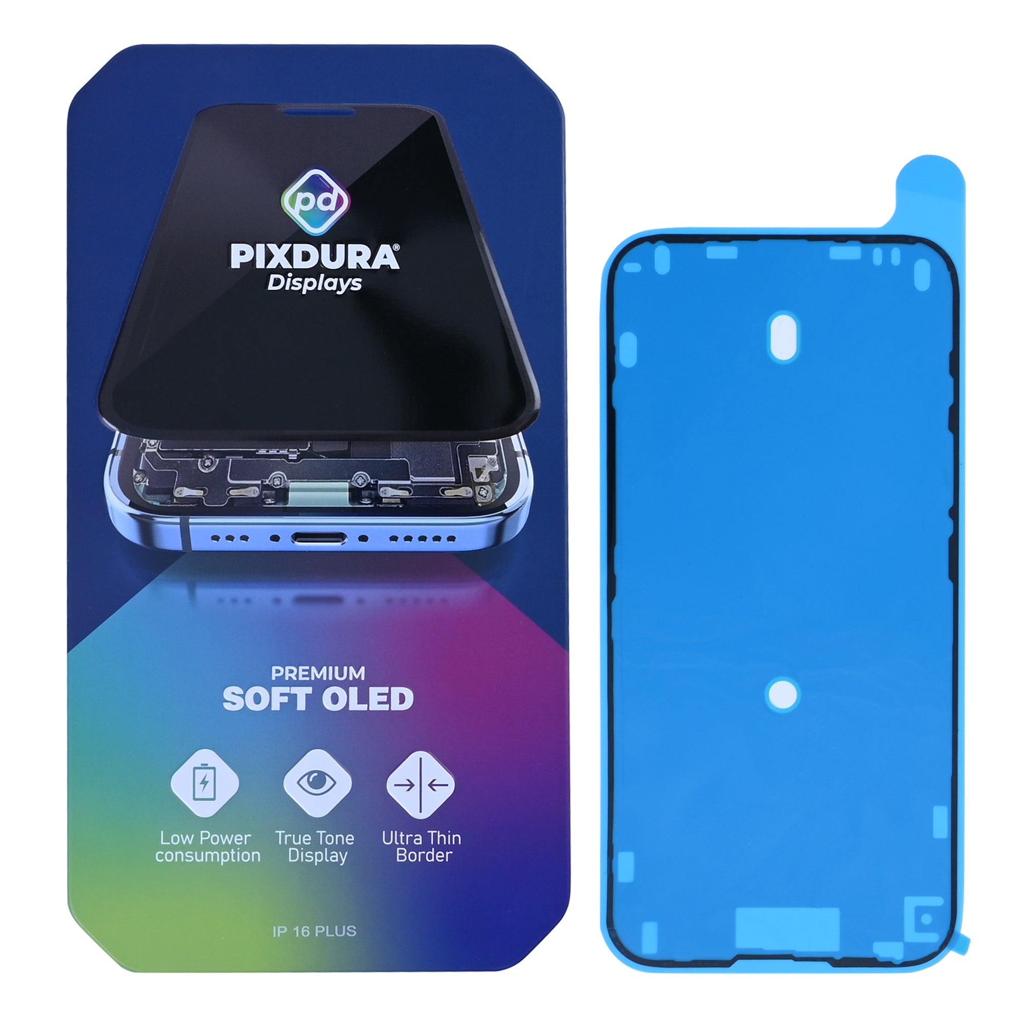 PIXDURA For Apple iPhone 16 Plus Display And Digitizer Soft-OLED Premium (IC Removable) (60Hz)