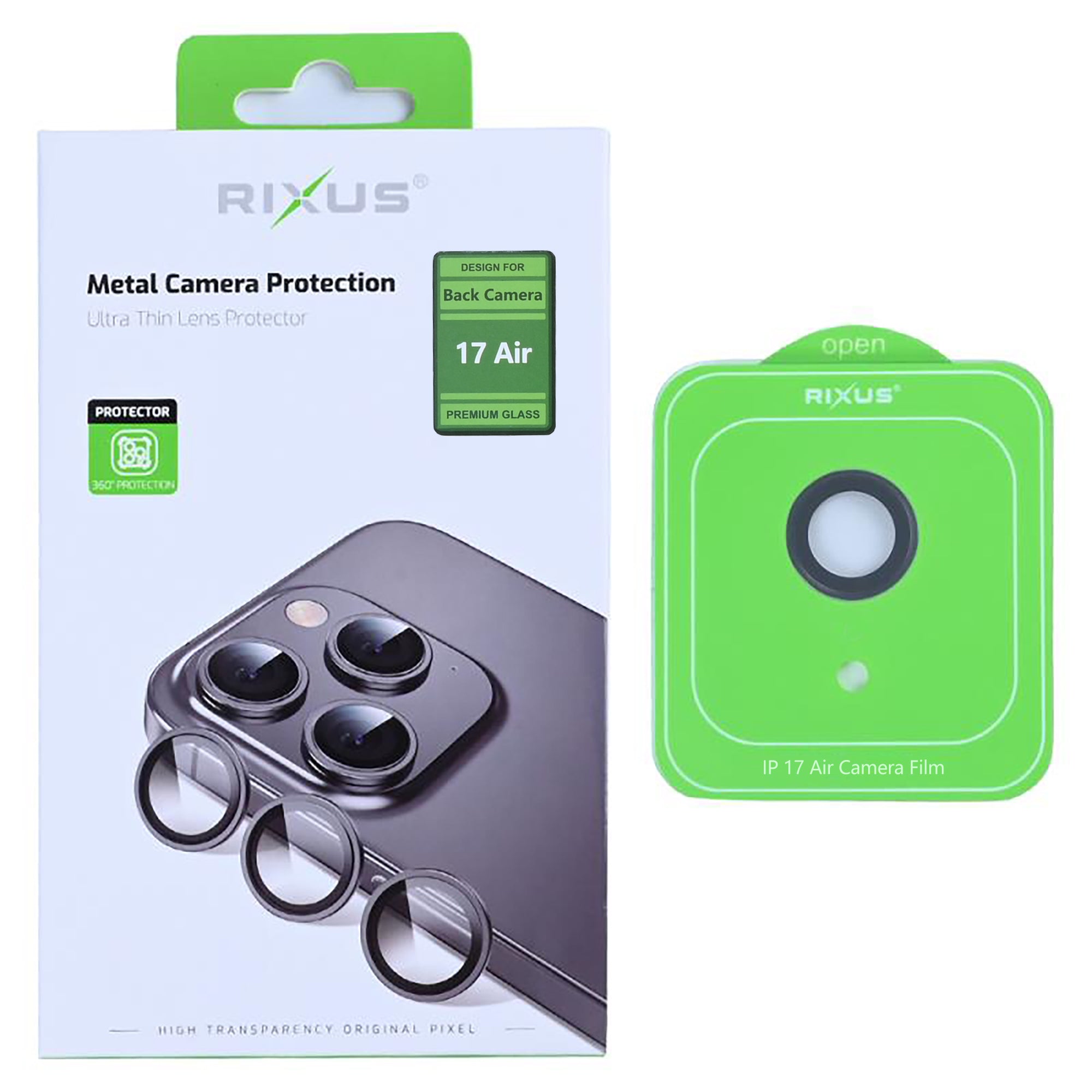 Rixus Metal Shield Camera Tempered Glass For Apple iPhone 17 Air Black