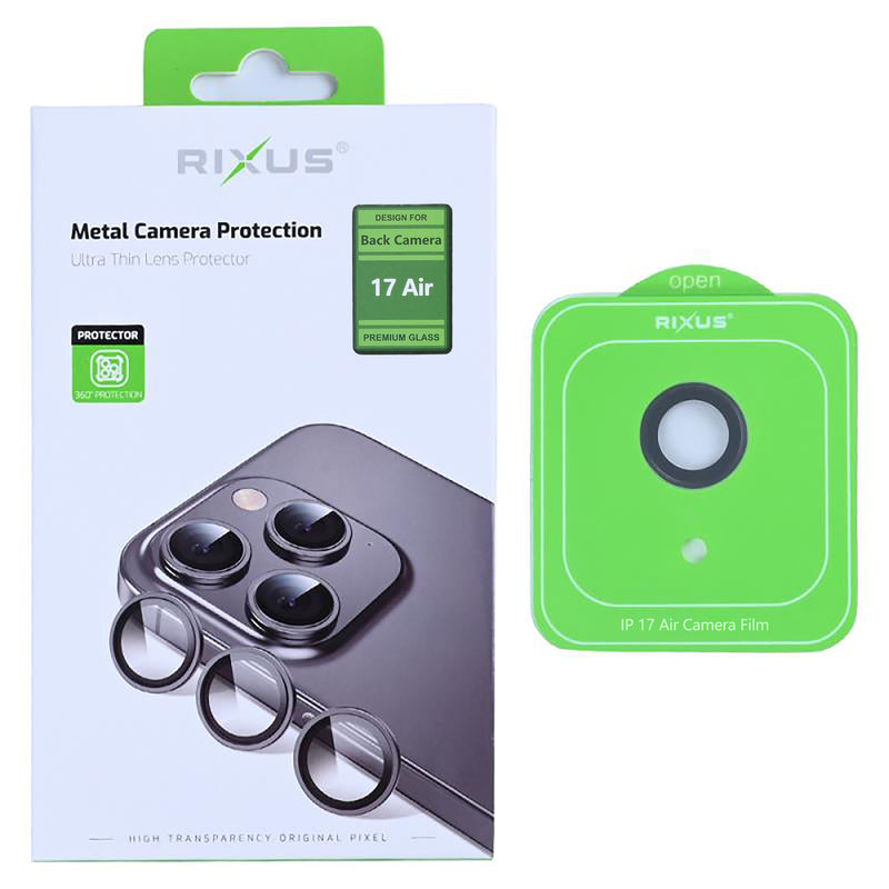 Rixus Metal Shield Camera Tempered Glass For Apple iPhone 17 Air Black