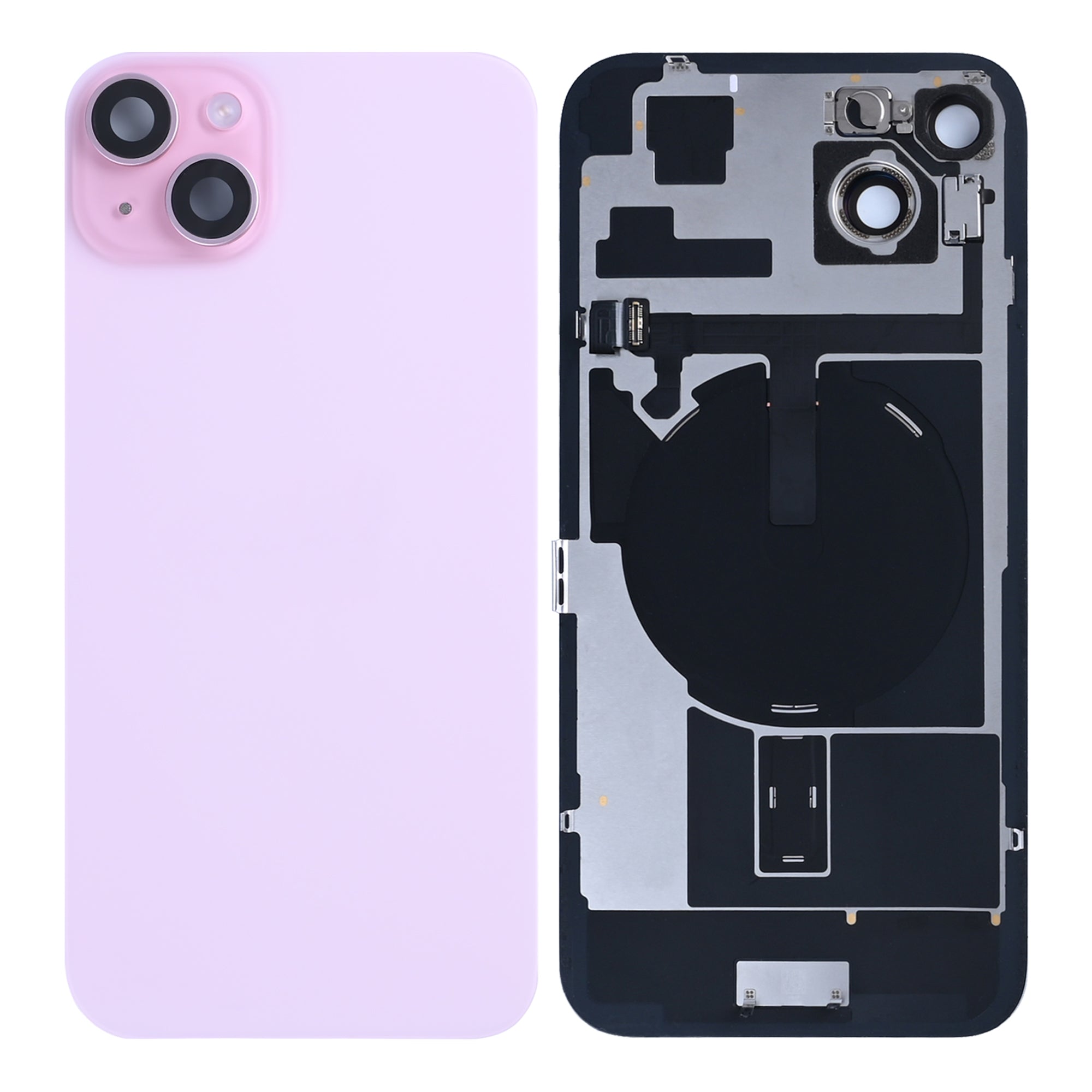 For iPhone 15 Plus Extra Glass With NFC, Enlarged Camera Frame Pink Pulled