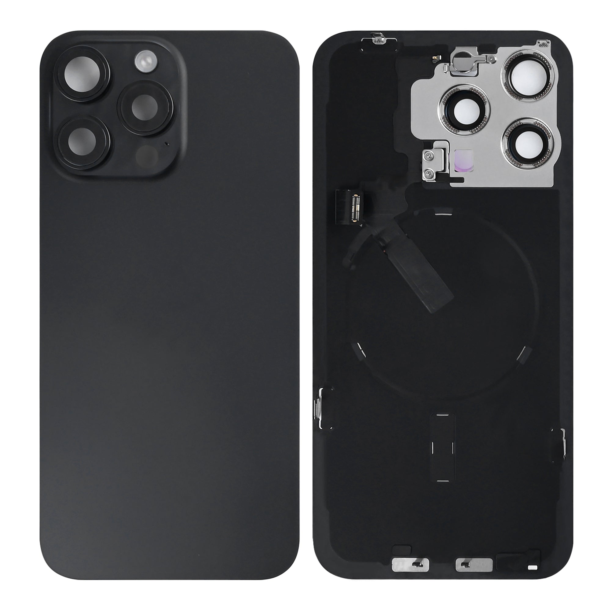 For Apple iPhone 15 Pro Back Glass With NFC, Enlarged Camera Frame Black Titanium Pulled
