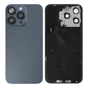 For Apple iPhone 15 Pro Max Back Glass With NFC, Enlarged Camera Frame Blue Titanium Pulled