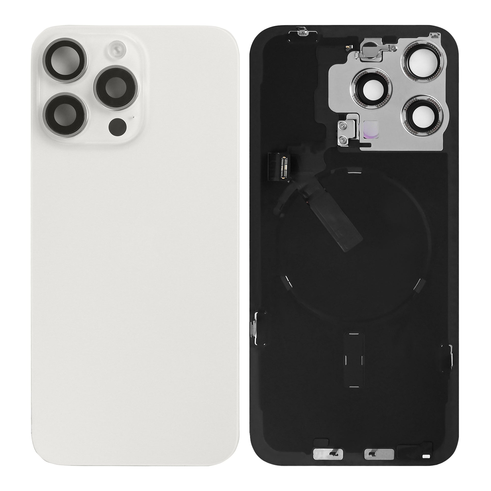 For Apple iPhone 15 Pro Max Back Glass With NFC, Enlarged Camera Frame White Titanium Pulled