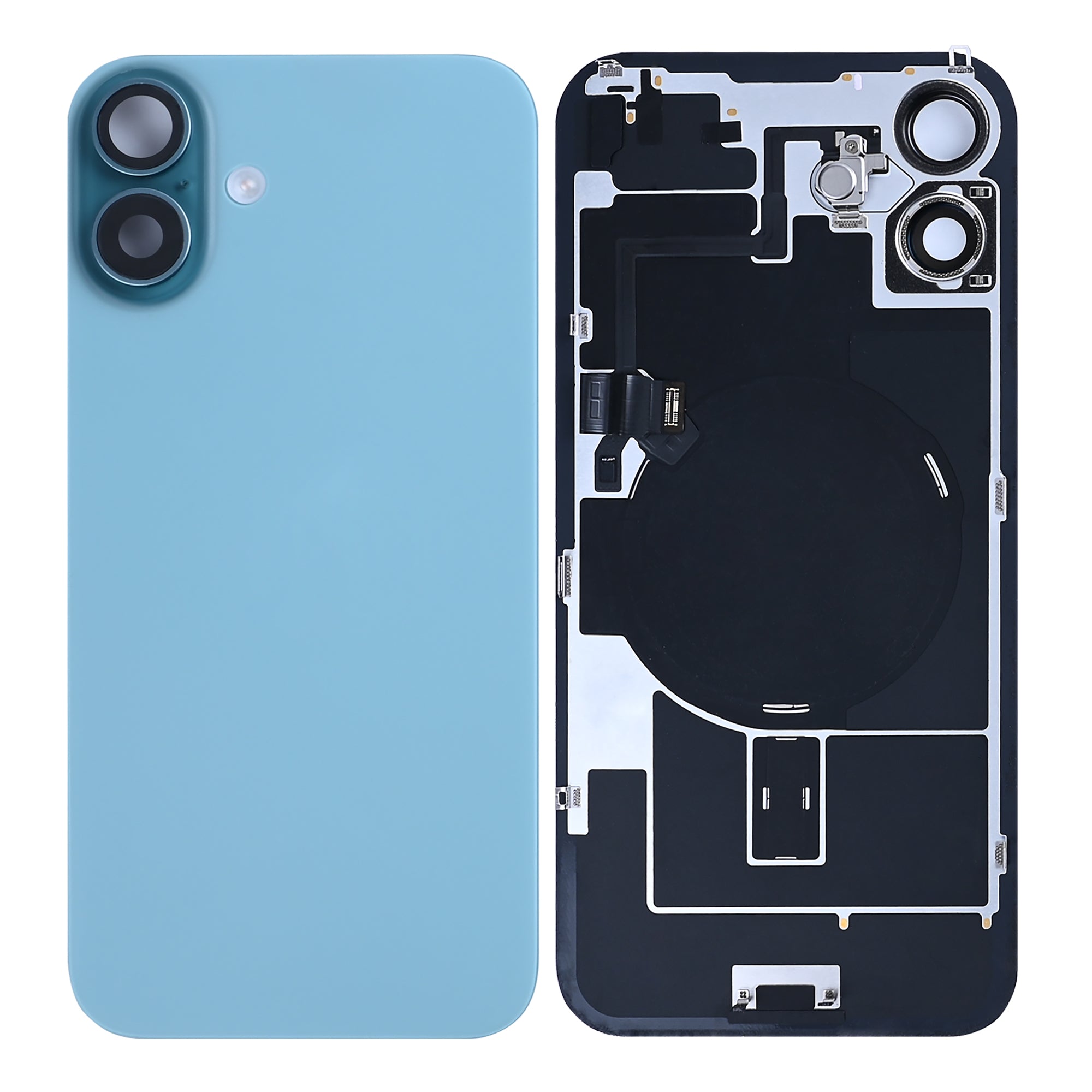 For iPhone 16 Plus Extra Glass With NFC, Enlarged Camera Frame Teal Pulled