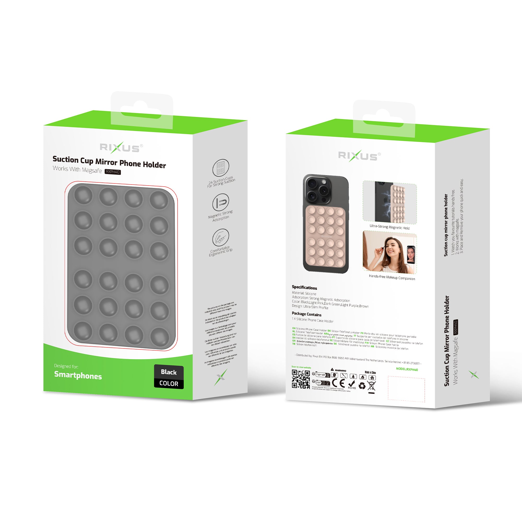 Rixus RXPH40B Suction Cup Mirror Phone Holder Black