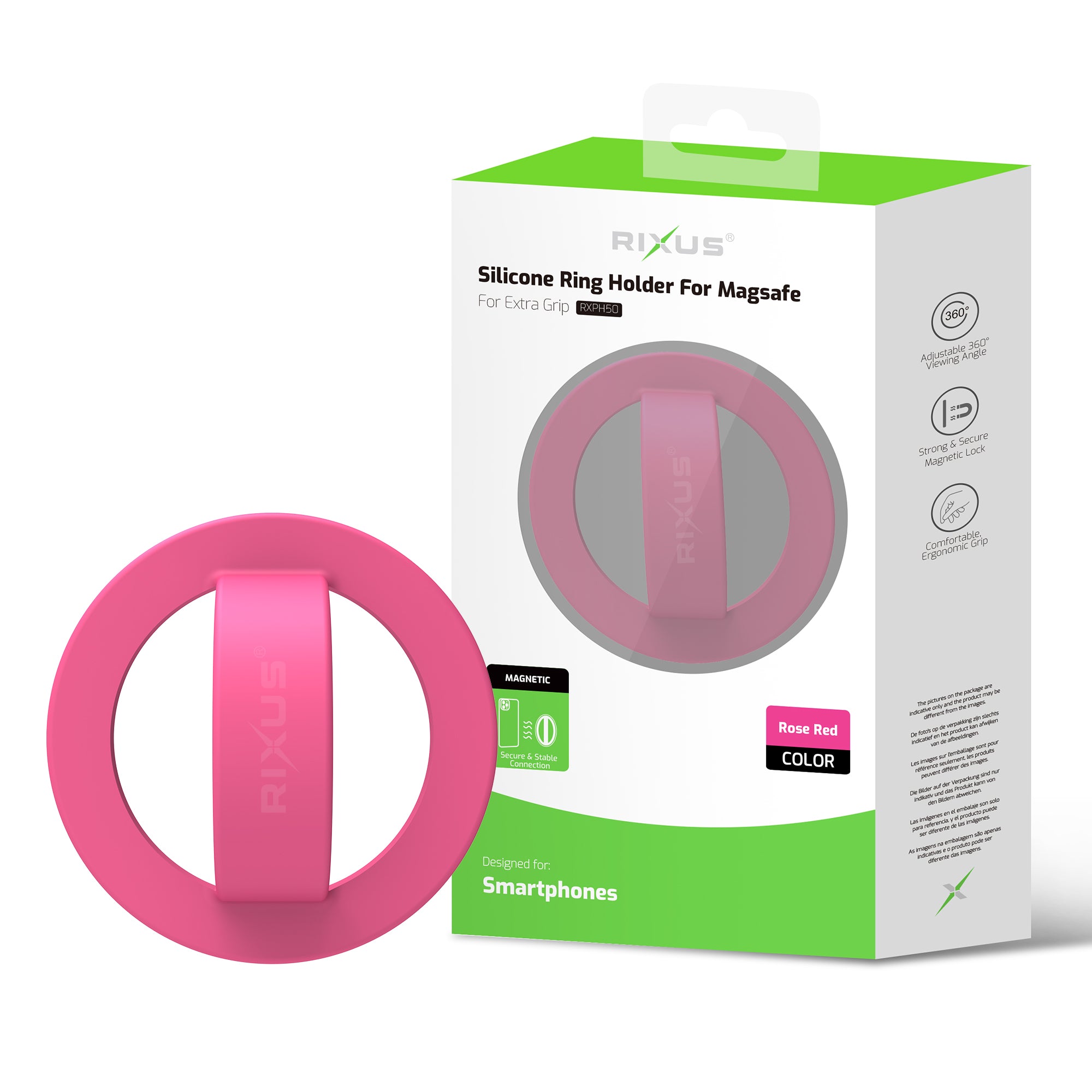 Rixus RXPH50L Silicone Ring Holder For Magsafe Rose Red