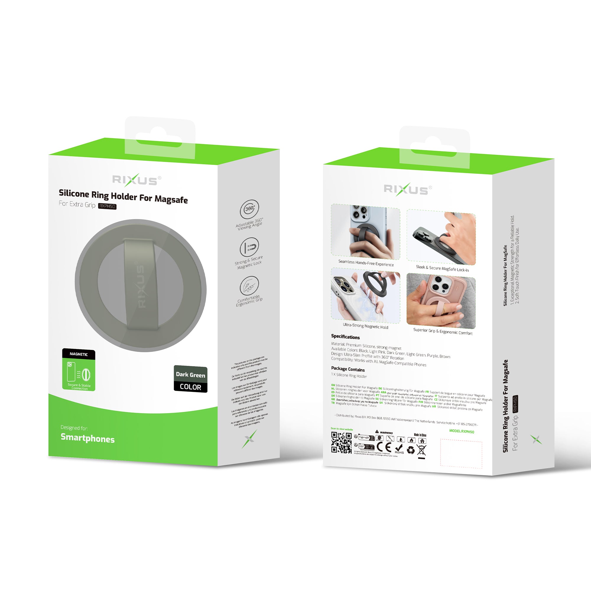 Rixus RXPH50D Silicone Ring Holder For Magsafe Dark Green