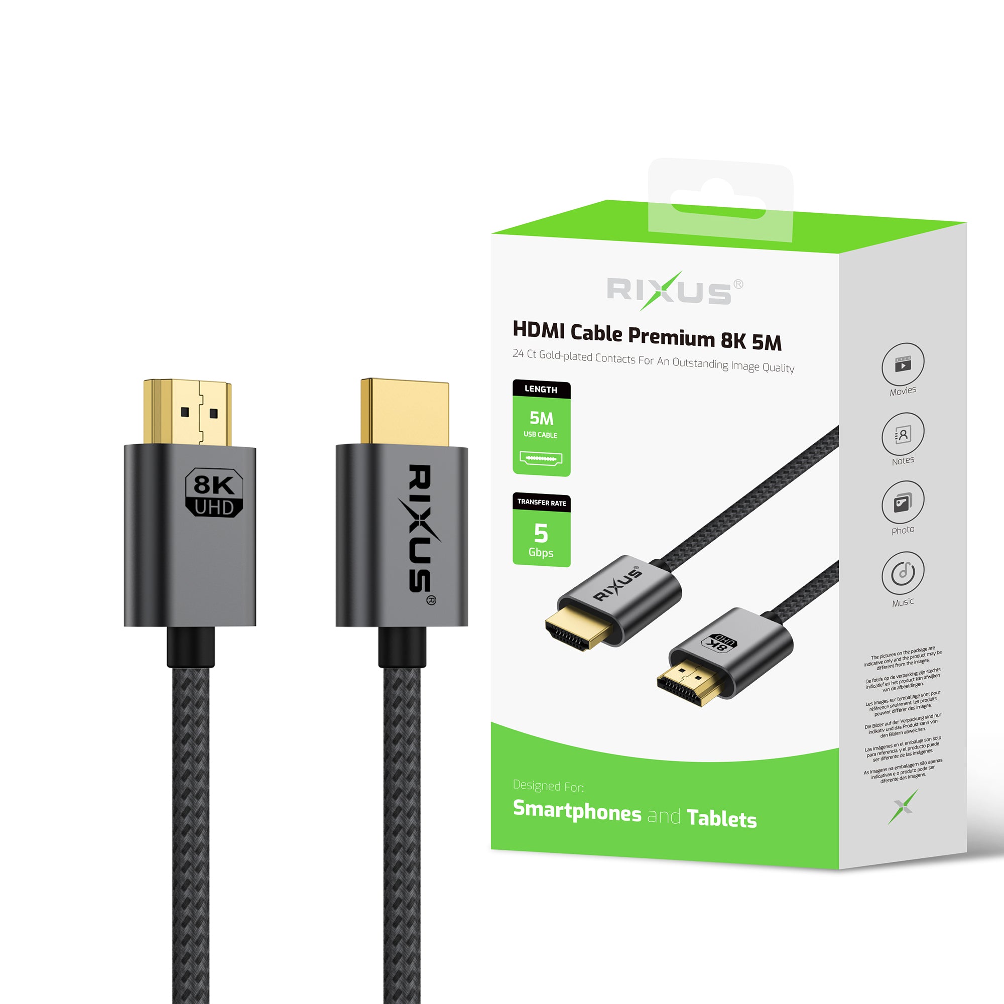 Rixus RXHU13 HDMI Cable Premium 8K 5m Space Gray