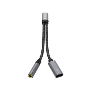 Rixus RXMU72 USB-C To USB-C And 3.5mm Aux Splitter 15cm Space Gray