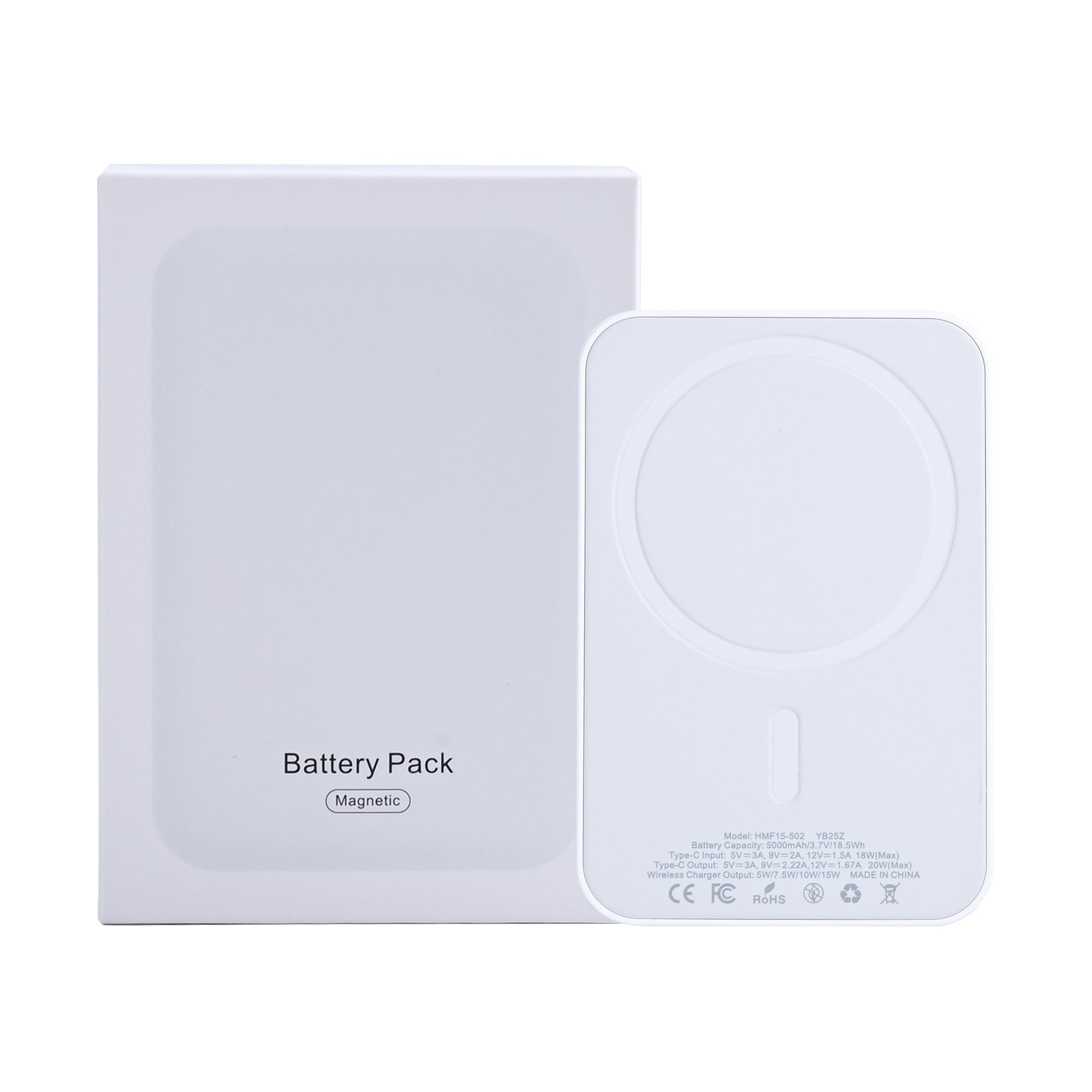 For Apple iPhone 12, 13, 14, 15, 16, 17 Series Battery Pack Magnetic Charging 15W 5000mAh White