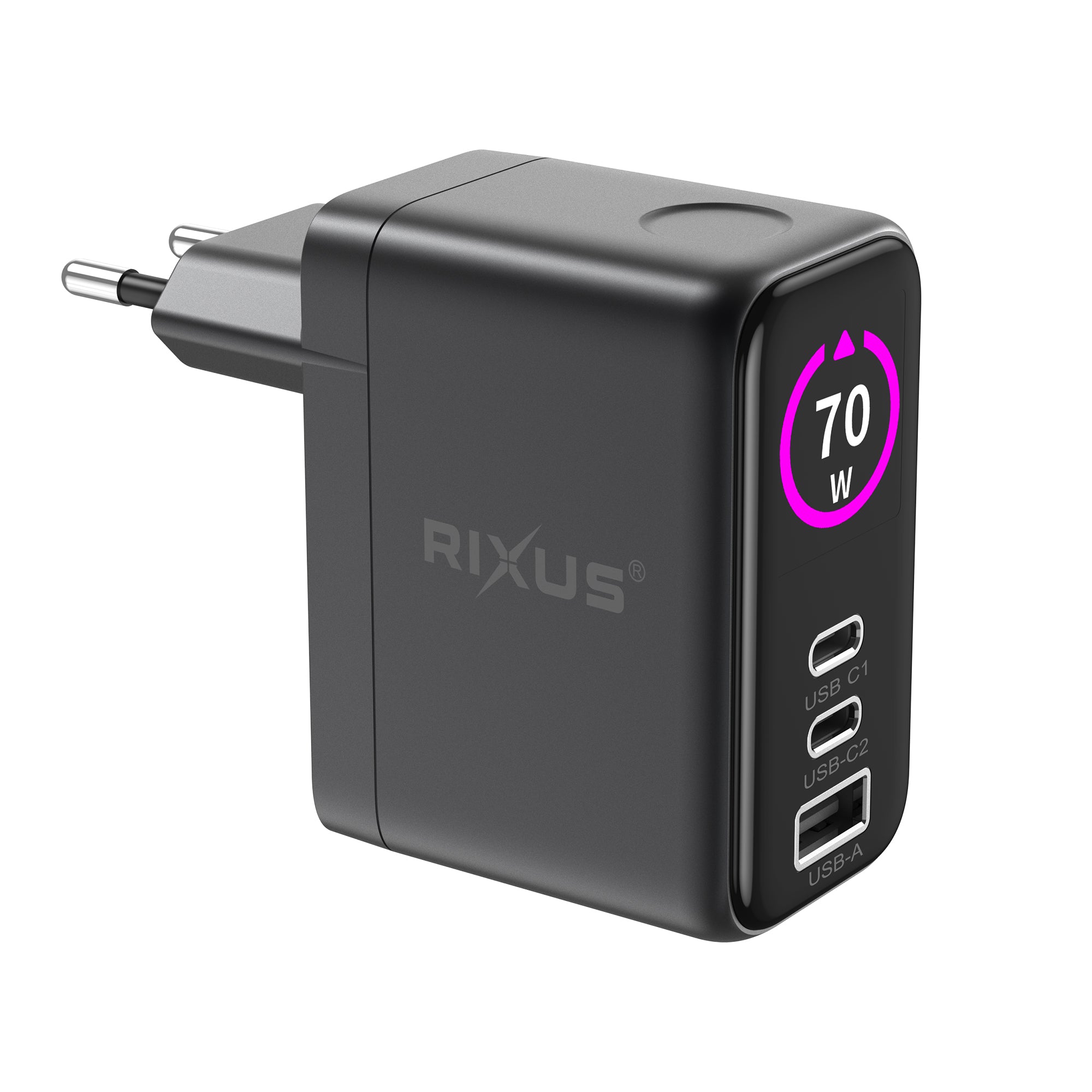 Rixus RXHC50 GaN Power Adapter With TFT Screen 70W Space Grey