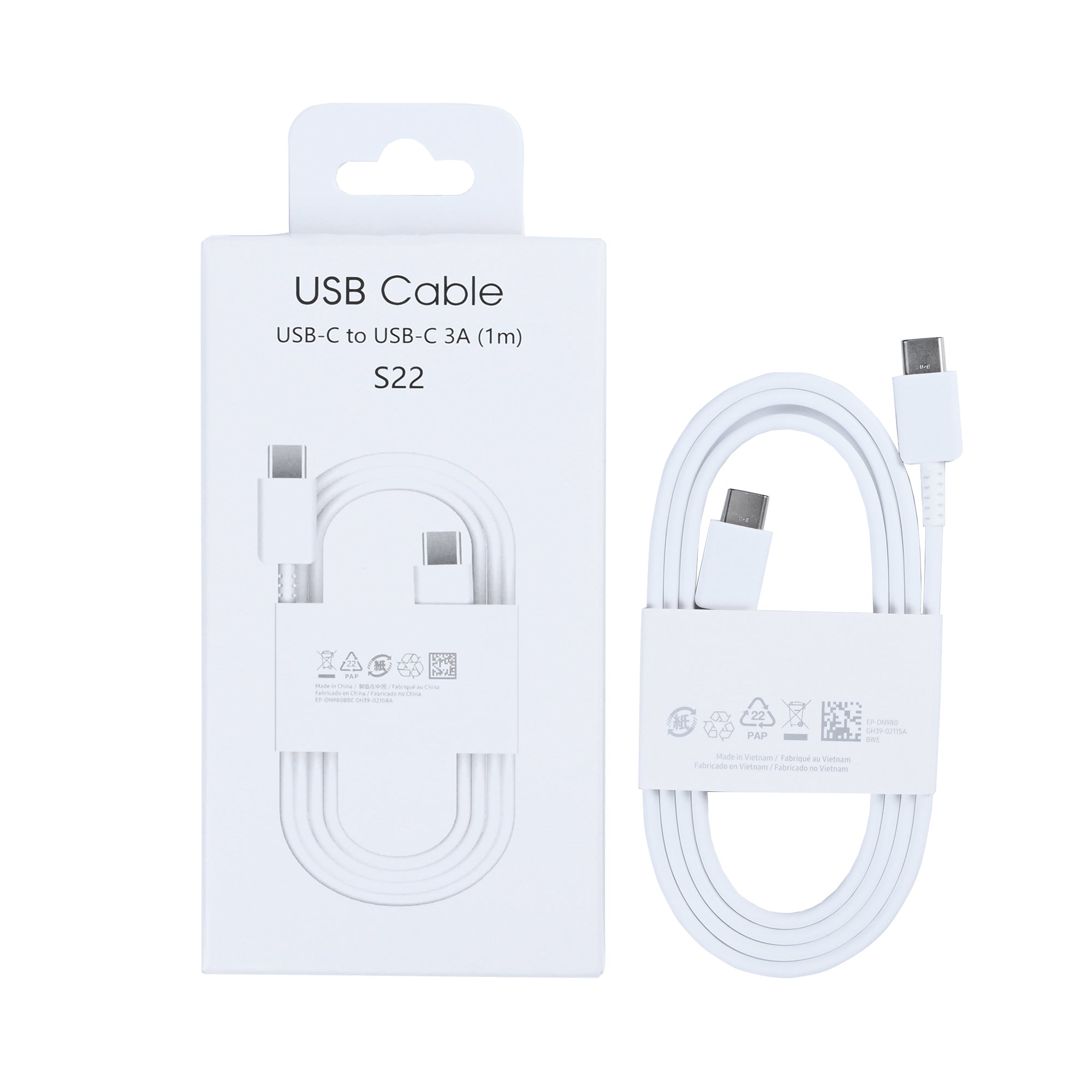Data Cable USB-C To USB-C 100CM White Retail Box