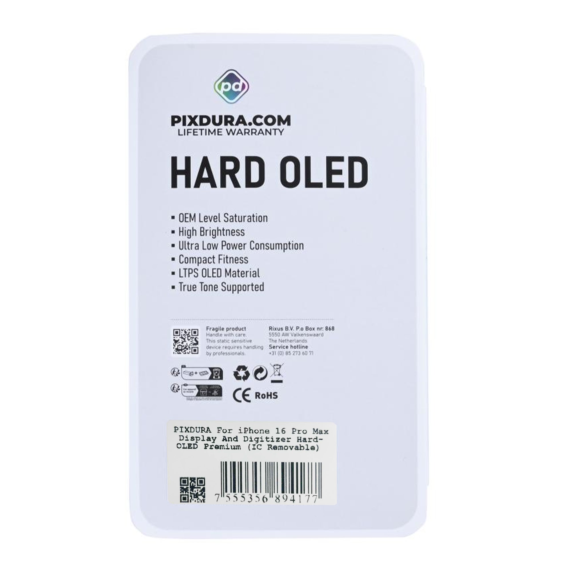 PIXDURA For iPhone 16 Pro Max Display And Digitizer Hard-OLED Premium (IC Removable)