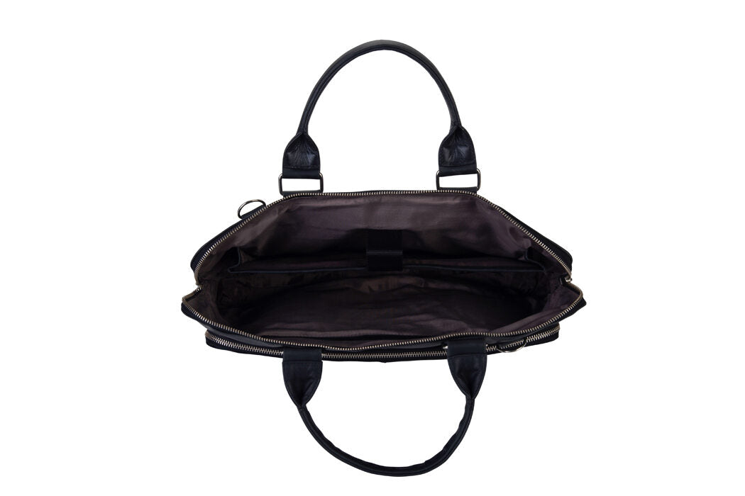 BLUCACTUS LB1007BK Leather Laptop Bag 14 inch Black