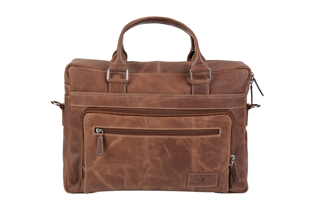 BLUCACTUS OB1001BR Leather Office Bag Brown