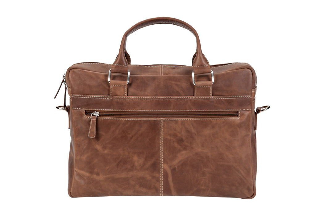 BLUCACTUS OB1001BR Leather Office Bag Brown