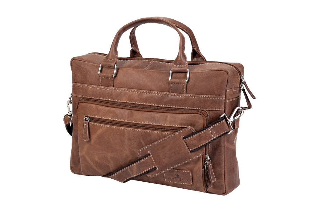 BLUCACTUS OB1001BR Leather Office Bag Brown