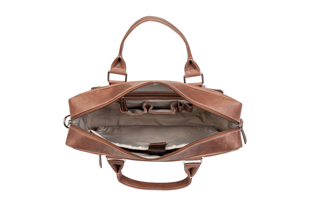 BLUCACTUS OB1001BR Leather Office Bag Brown