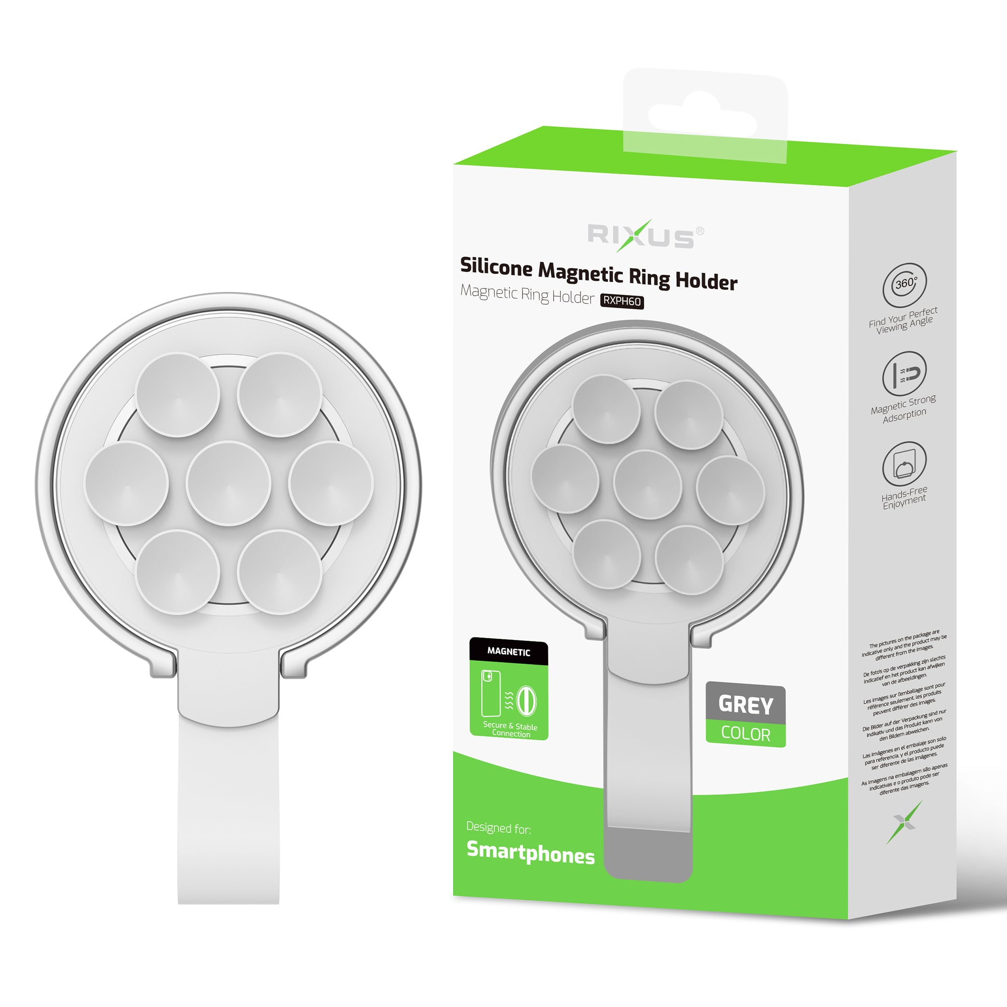 Rixus RXPH60W Silicone Magnetic Ring Holder Grey